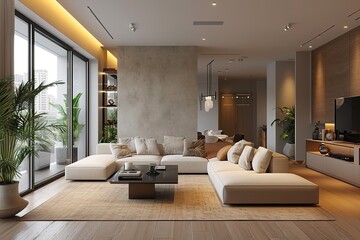 Interior design of modern apartment. Interior mockup, 3d render