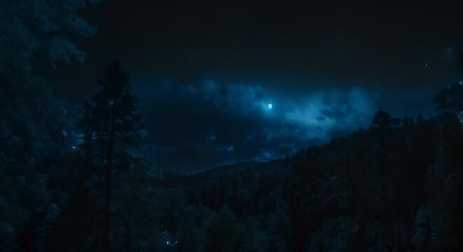 Moonlit Night Over Forest Canopy Aerial Mystique