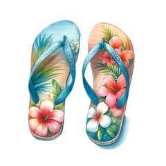 Colorful summer flip flops on white background