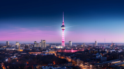 The Intersection of Past and Present - A Spectacular View of London's BT Tower Amidst Sunset Skyline
