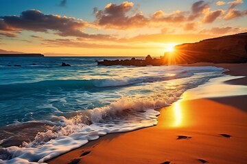Sunset on the beach of the island of Sardinia, Italy