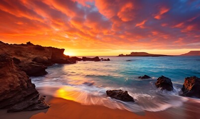 Sunset on the beach of the island of Sardinia, Italy