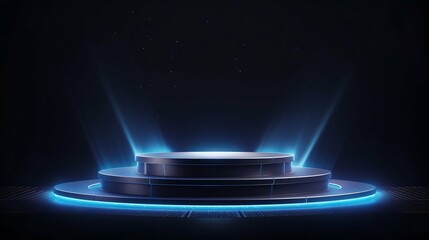 Futuristic Blue Neon Light Stage. Generative ai