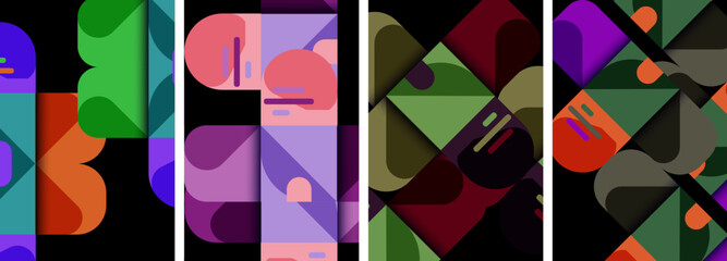 Geometric colorful poster backgrounds with squares and circles