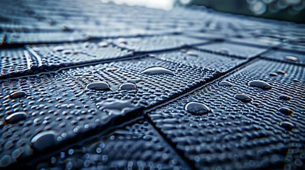 Poster Raindrops on Textured Black Surface. Generative ai © Scrudje