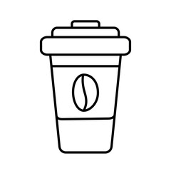 Outline drawing of disposable cup with coffee grain on it. Logo, icon or sticker design concept