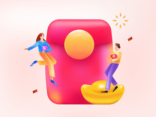 New year festive auspicious creative scene character illustration poster
