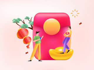 New year festive auspicious creative scene character illustration poster
