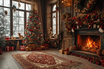 Christmas scene background wallpaper, Beautiful Christmas tree inside home, Christmas tree near...