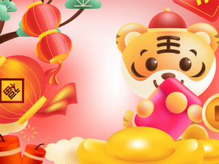 New year festive auspicious creative scene character illustration poster
