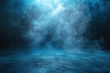 The concrete floor and studio room with smoke float up the interior texture for display products Dark street, asphalt abstract dark blue background - obrazy, fototapety, plakaty