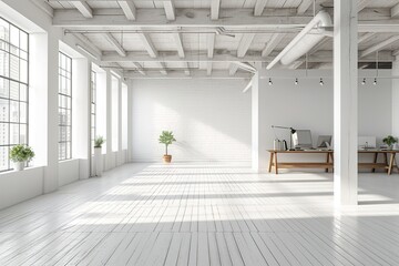 White open space office interior, mock up wall