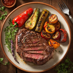 grilled steak and vegetables