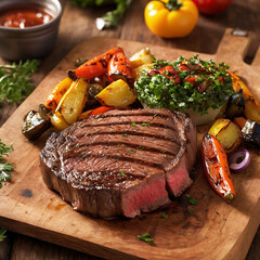 grilled steak with vegetables