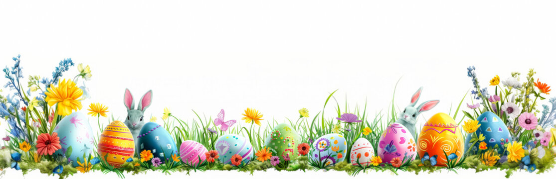 Easter Bunny Eggs Cute Rabbit Isolated White Background Header Banner