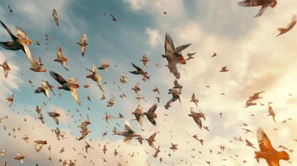 Fotobehang Photo of a flock of birds flying in the sky © andri