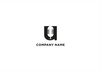 initial letter U with microphone podcast logo design template vector