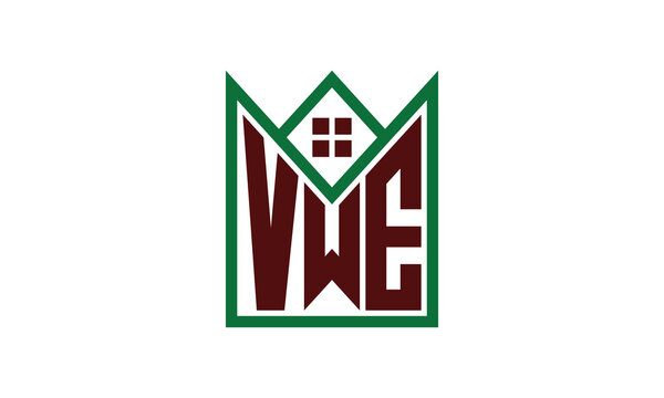 VWE initial letter real estate builders logo design vector. construction, housing, home marker, property, building, apartment, flat, compartment, business, corporate, house rent, rental, commercial