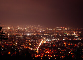 Fototapeta na wymiar Night city scape at top view point of Skopje, North Macedonia