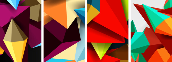 Mosaic triangles poster geometric abstract background set