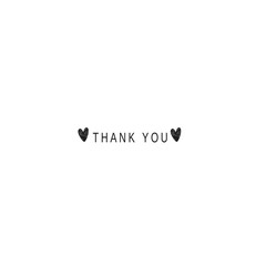 Thank you with hearts. Black text, lettering, on white background Card banner design. Vector	