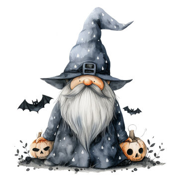 Watercolor cute gnome Halloween on Png background. generative ai