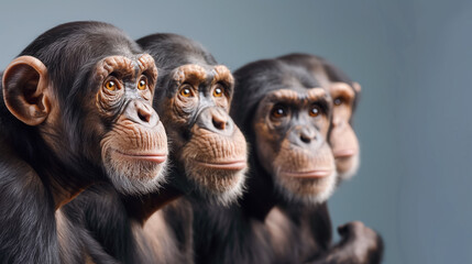 Four chimps with curious expressions.