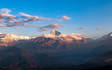 Landscape view of Mount Annapurna range in Pokhara, Nepal.