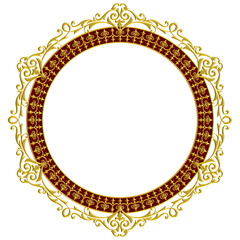 Vintage gold picture frame in circle shape for decoration. 3d illustration with transparent background.