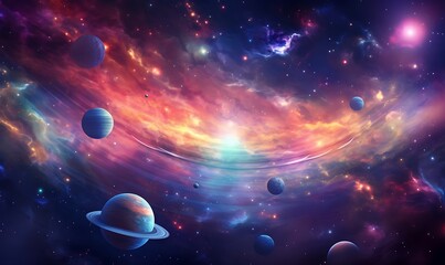 Planets and galaxy, science fiction wallpaper. Beauty of deep space.
