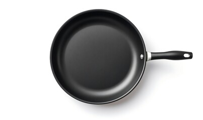 Empty black frying pan isolated on white background with clipping path. Top view.