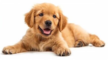 Adorable Golden Retriever Puppy Lying Down with a Happy Expression