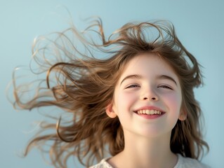 Close-up of Joyful young girl, smiling brightly Isolated Background, Cheerful, Happy