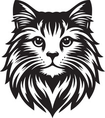 Cute cat head black art. Vector illustration in monochrome style on white background