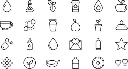 Detox and cleanse related editable stroke outline icons set isolated on white background flat vector illustration