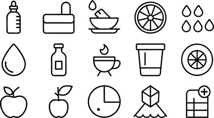 Detox and cleanse related editable stroke outline icons set isolated on white background flat vector illustration