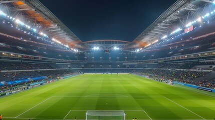 Modern Stadium Arena Illuminated for Nighttime Football Match
