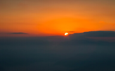 Fototapeta na wymiar Landscape gloomy view of Sunrise in Nepal.