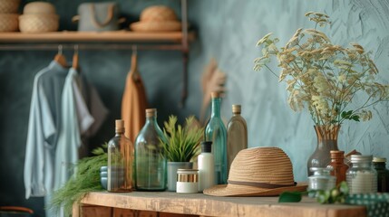 Tranquil Home Decor with Botanical Elements and Earthy Tones