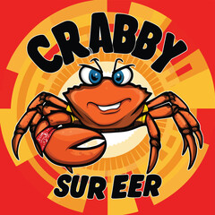 High-Quality Cartoon Crab Surfer Vector