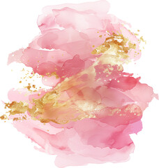 Abstract watercolor pink and gold brush strokes illustration isolated.