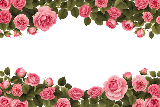 pink roses frame with text space isolated on transparent background