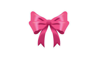 Pink bow shiny satin with shadow realistic vector for decorate your greeting card isolated on white background.