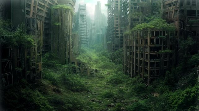 city reduced to rubble and ash, bearing the scars of an unimaginable catastrophe, Seamless looping 4k video background animation