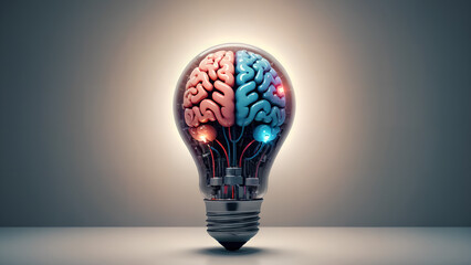 Artificial Intelligence digital abstract brains inside light bulb