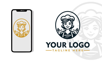 Fimale Chef Vector Illustration Logo Love Mom app design Cute Romantic vector for Greeting Day Chef Mom Restourant
