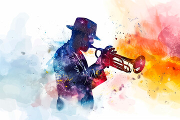 jazz trumpeter playing live in night club. Music day, international jazz day.