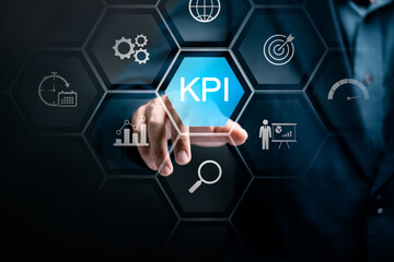 KPI Business analytics. Key Performance Indicators on information dashboard for business strategy and business intelligence. Data analytics report.