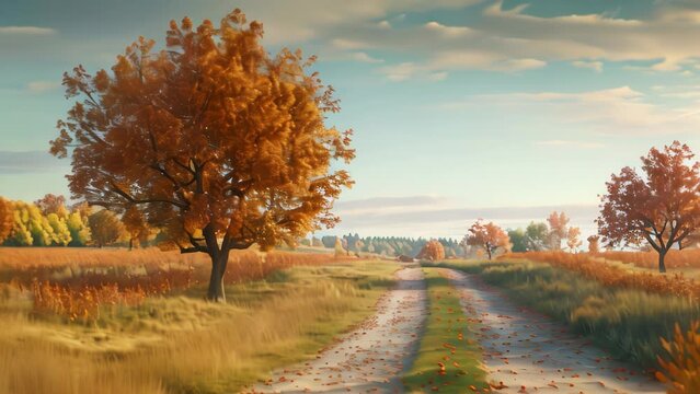 autumn landscape with trees. 4k video animation