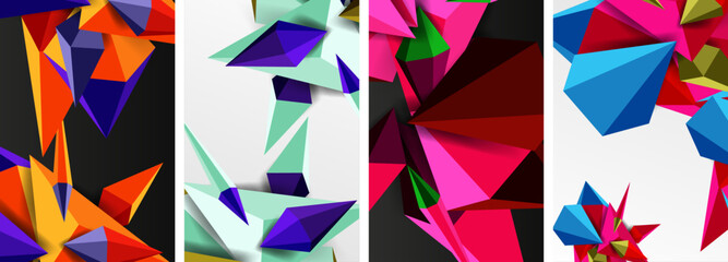 Set of triangle geometric low poly 3d shapes posters